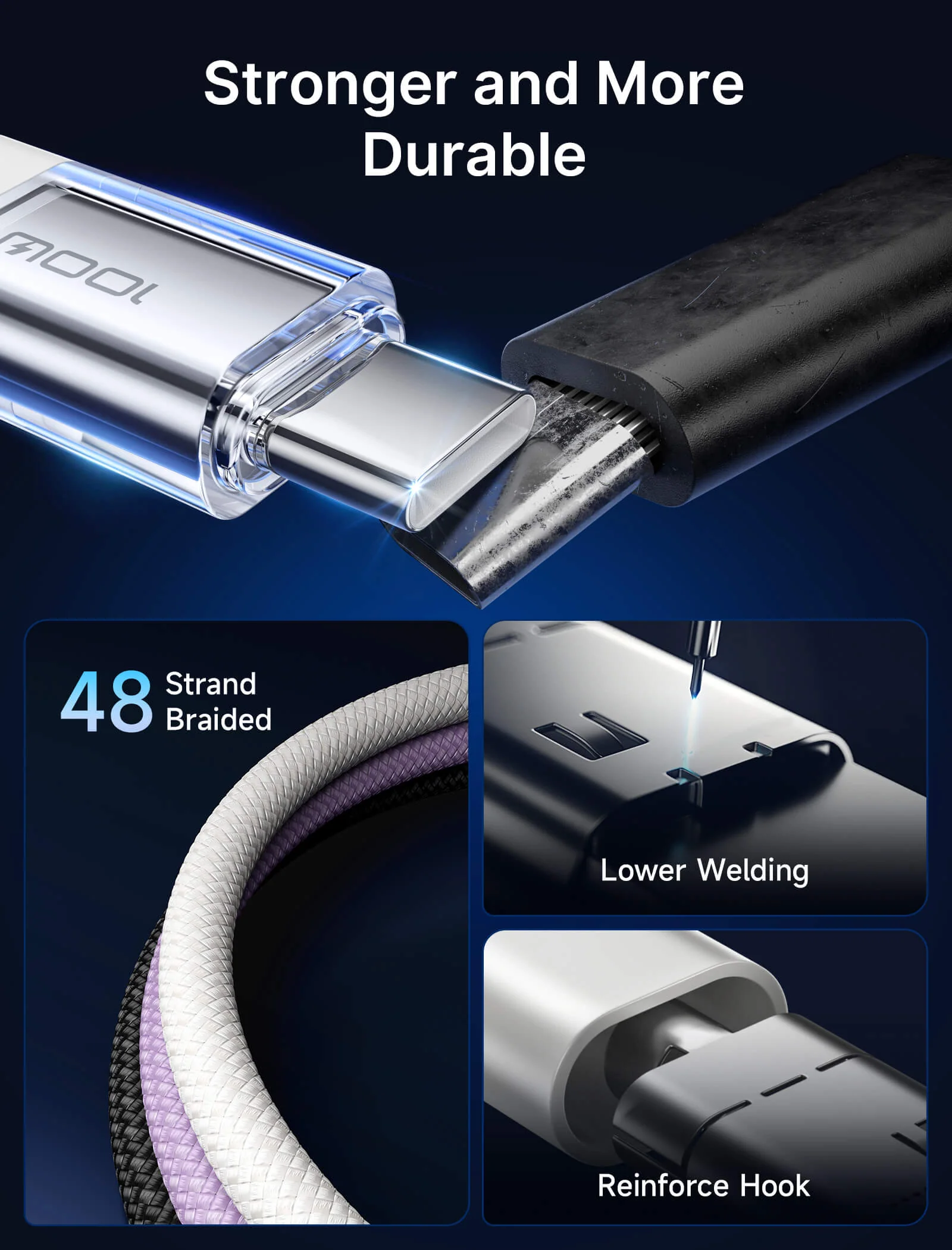 Buy JSAUX Transparent 100W USB-C to USB-C Charging Cable (2 Meter) Blue PD Fast Charging, Nylon Braided, E-Marker Smart Chip Online in Pakistan - UGREEN PK