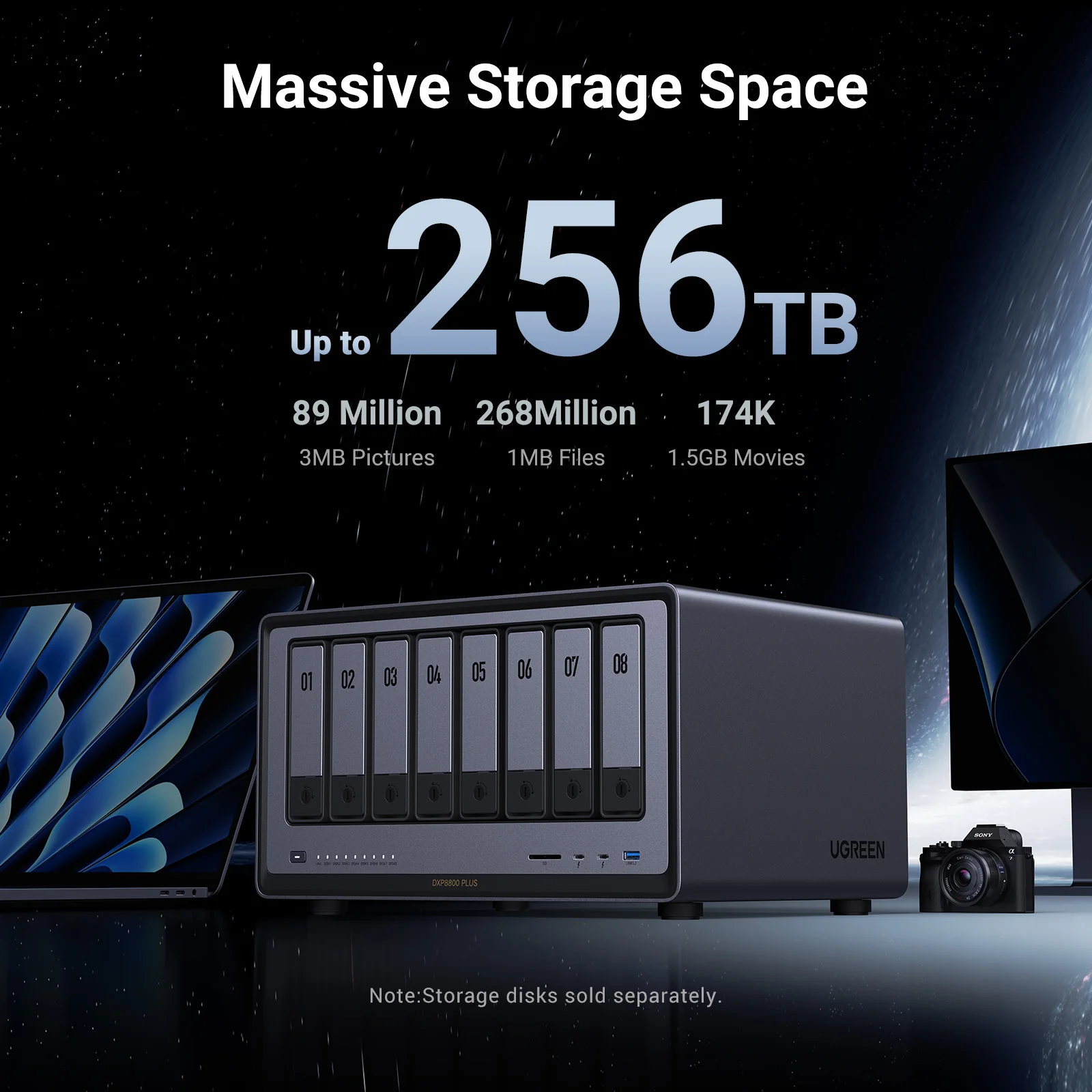 Buy UGREEN 35126 NASync DXP8800 Plus 8-Bay Desktop NASย (Diskless) Intel i5-1235U 10-Core, 8GB DDR5, 128GB SSD, Dual 10GbE, Thunderbolt 4, 8K HDMI Online in Pakistan - UGREEN PK