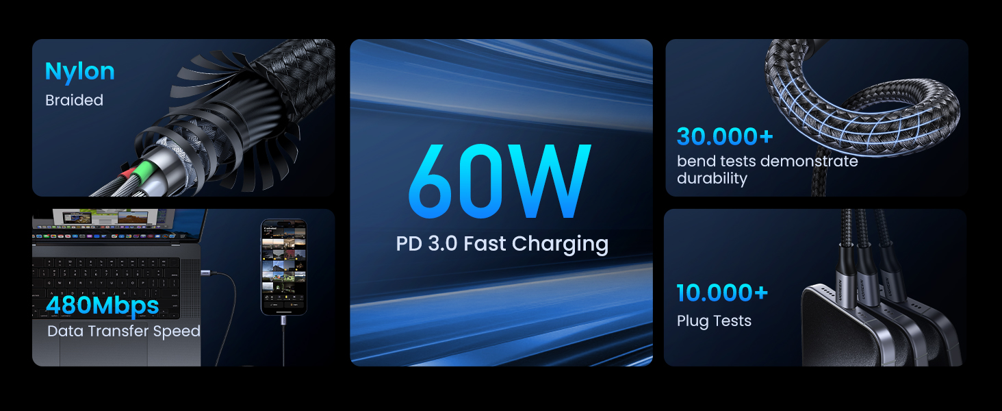 UGREEN 50152 USB C to USB C Cable 60W PD Fast Charging (2 Meter) Nylon Braided Buy UGREEN 50152 USB C to USB C Cable 60W PD Fast Charging (2 Meter) Nylon Braided Online in Pakistan - UGREEN PK