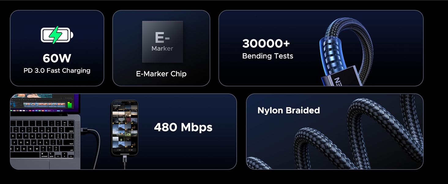 UGREEN 55775 USB C to USB C Cable 60W E-Marker PD Fast Charging (2 Meter) Nylon Braided Buy UGREEN 55775 USB C to USB C Cable 60W E-Marker PD Fast Charging (2 Meter) Nylon Braided Online in Pakistan - UGREEN PK