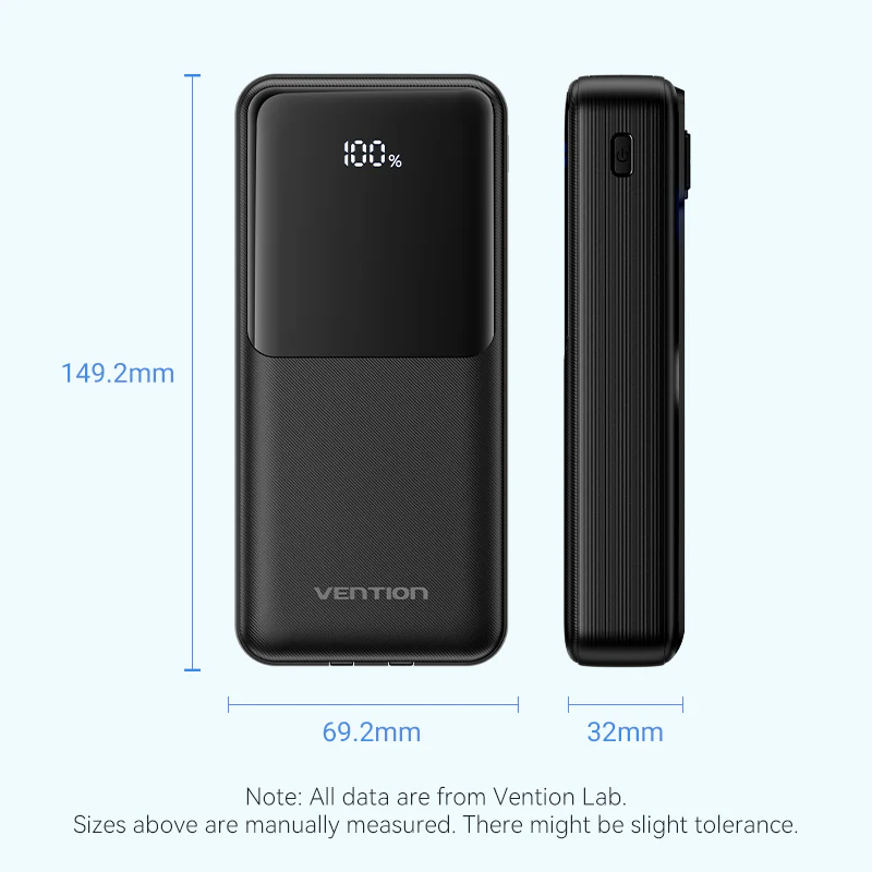 Buy VENTION FHPB0 20000mAh Power Bank 22.5W Fast Charging with Built-in Cables (Black) for iPhone 17/16/15 /14 Online in Pakistan - UGREEN PK