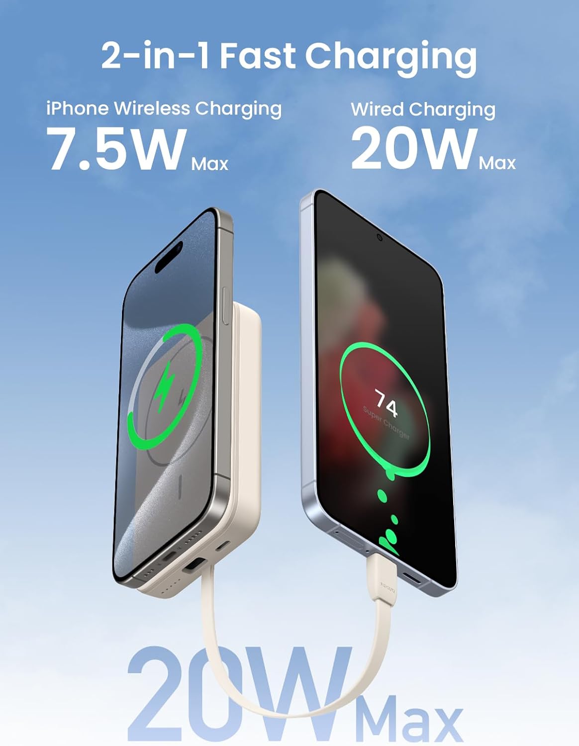 Buy UGREEN 35341 MagSafe Power Bank 10000mAh Magnetic Wireless Charger with Built-in Cable for iPhone 17/16/15/14/13/12 Series Online in Pakistan - UGREEN PK