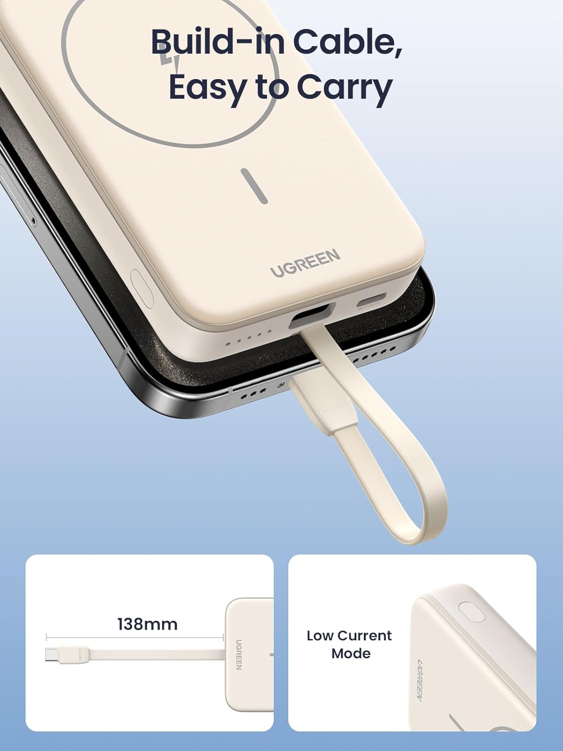 Buy UGREEN 35341 MagSafe Power Bank 10000mAh Magnetic Wireless Charger with Built-in Cable for iPhone 17/16/15/14/13/12 Series Online in Pakistan - UGREEN PK