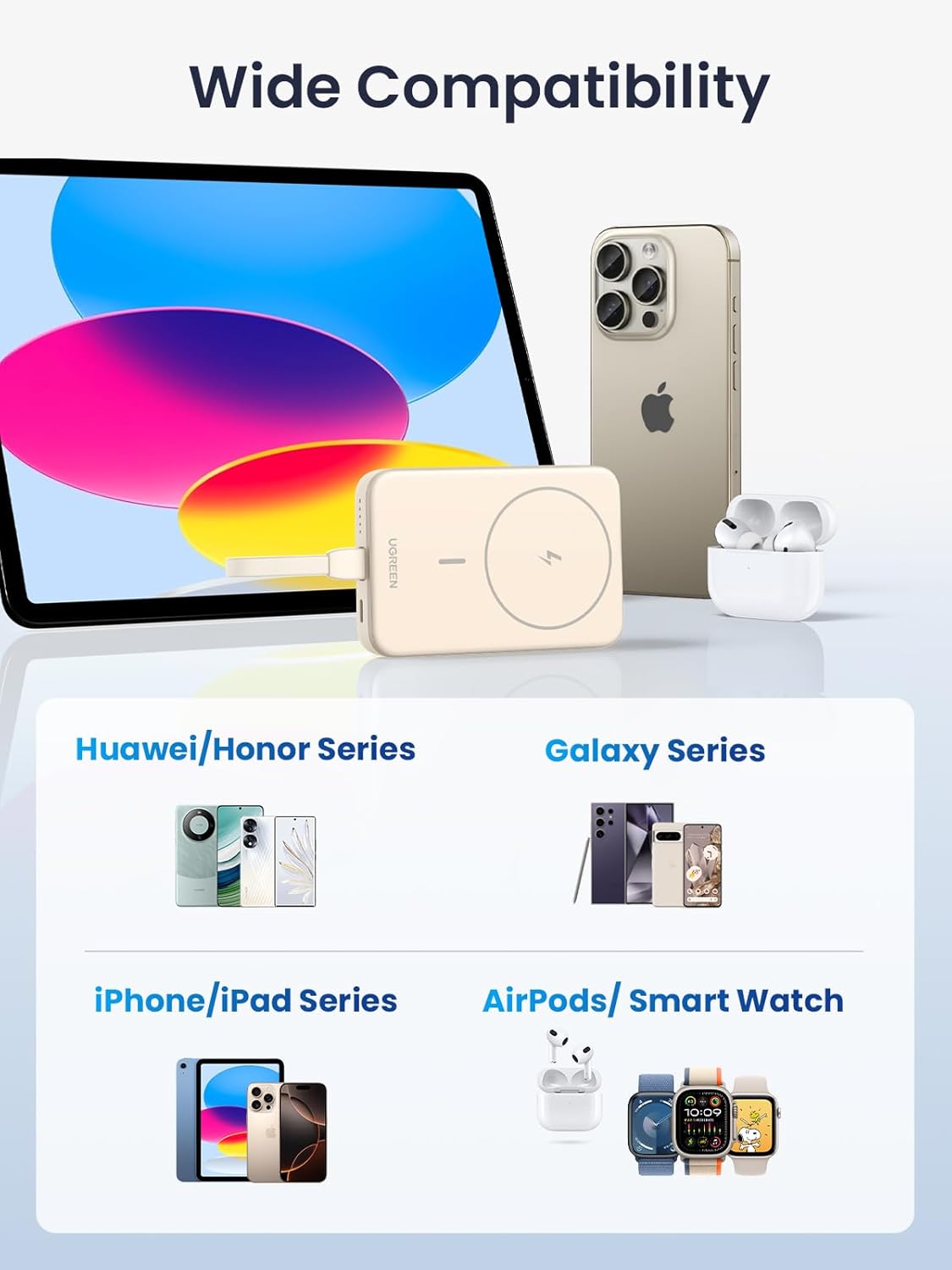 Buy UGREEN 35341 MagSafe Power Bank 10000mAh Magnetic Wireless Charger with Built-in Cable for iPhone 17/16/15/14/13/12 Series Online in Pakistan - UGREEN PK