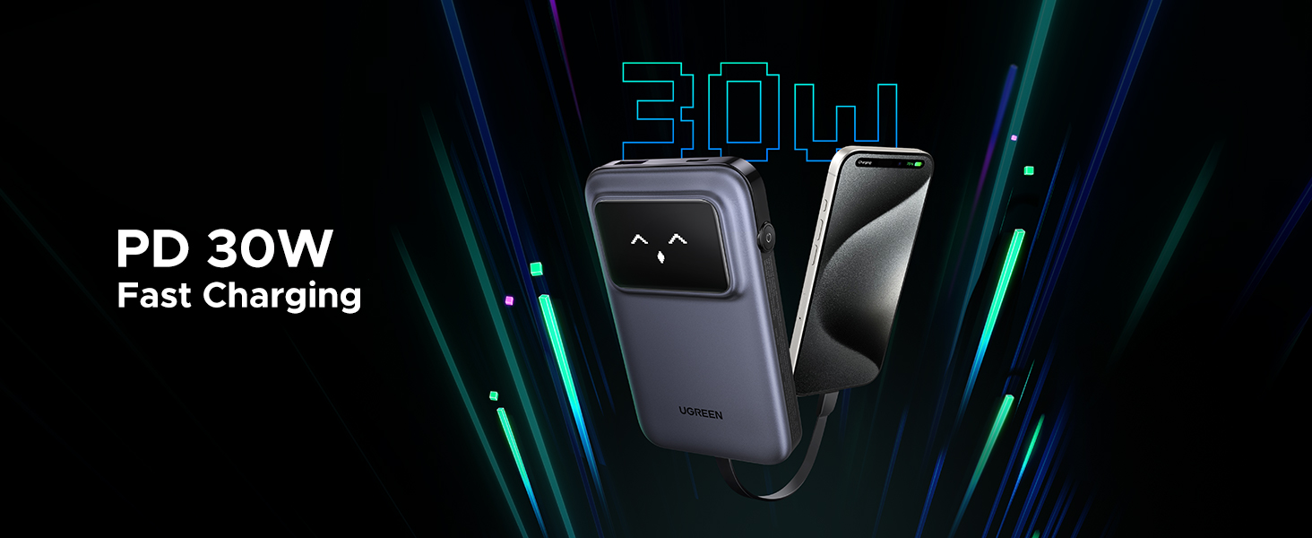 UGREEN 35603 Uno 30W PD Fast Charging 10,000mAh Power Bank Built-in Cable with TFT Display Buy UGREEN 35603 Uno 30W PD Fast Charging 10,000mAh Power Bank Built-in Cable with TFT Display Online in Pakistan - UGREEN PK