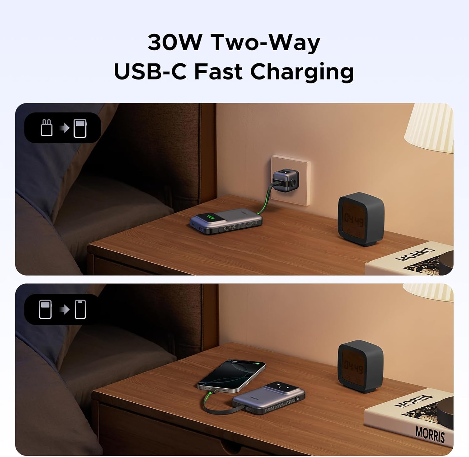 Buy UGREEN 35603 Uno 30W PD Fast Charging 10,000mAh Power Bank Built-in Cable with TFT Display Online in Pakistan - UGREEN PK