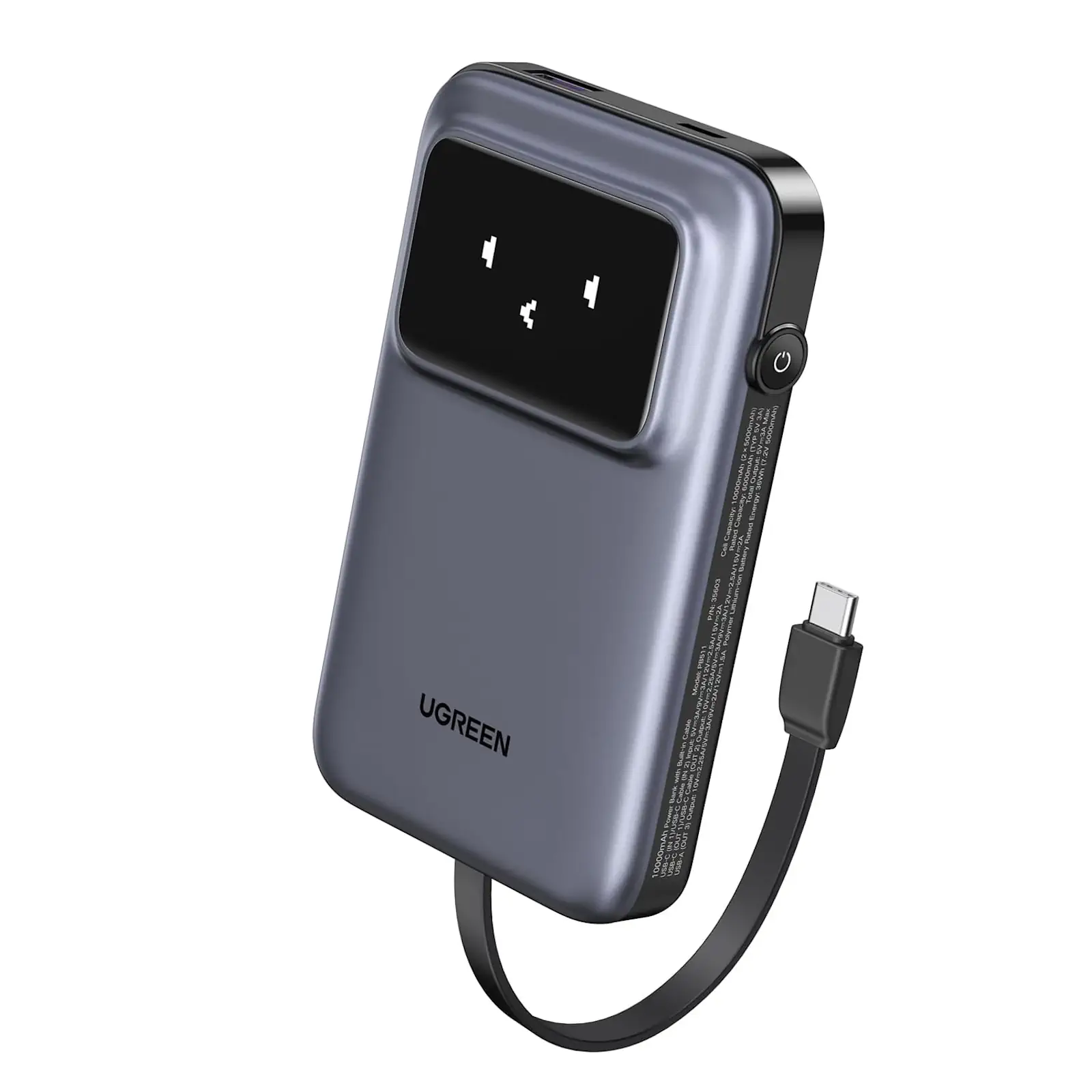 Buy UGREEN 35603 Uno 30W PD Fast Charging 10,000mAh Power Bank Built-in Cable with TFT Display Online in Pakistan - UGREEN PK