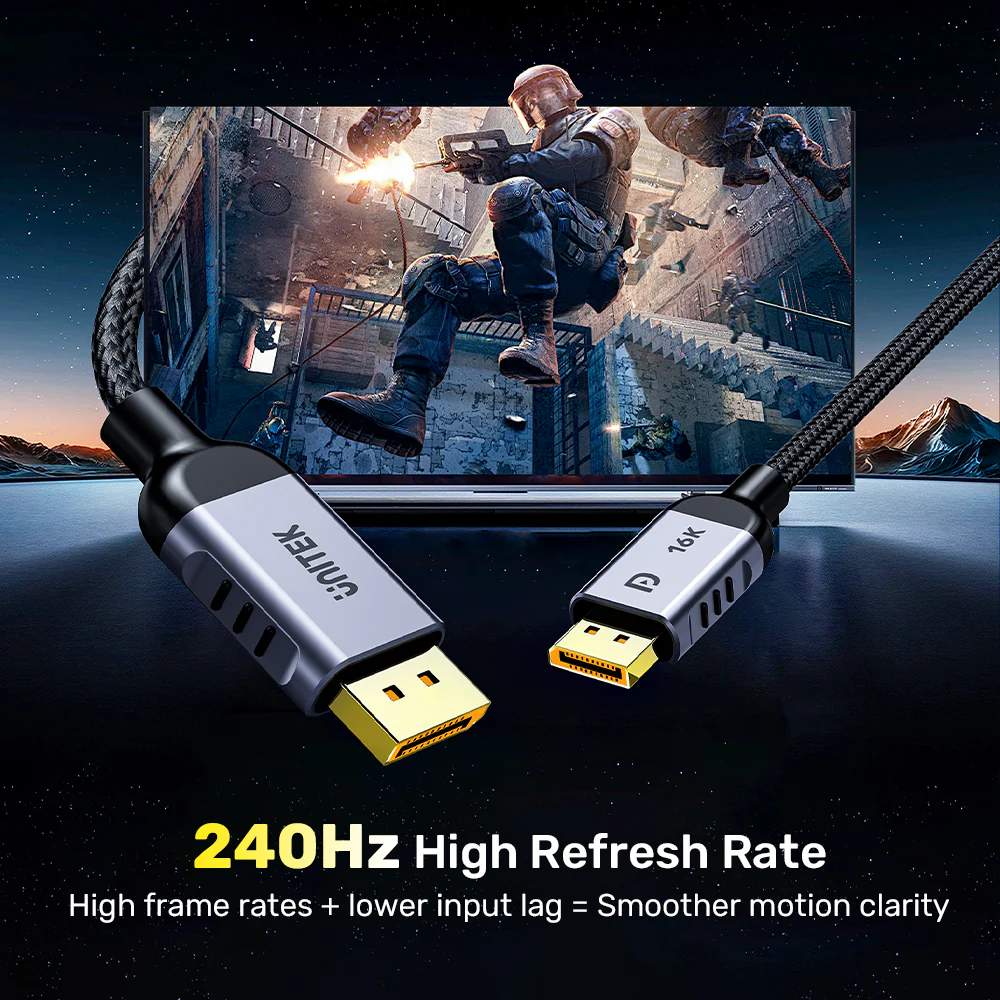 Buy UNITEK DisplayPort 2.1 Certified Braided Cable 16K@60Hz (2 Meter) 80Gbps DP to DP Cable for Gaming Online in Pakistan - UGREEN PK