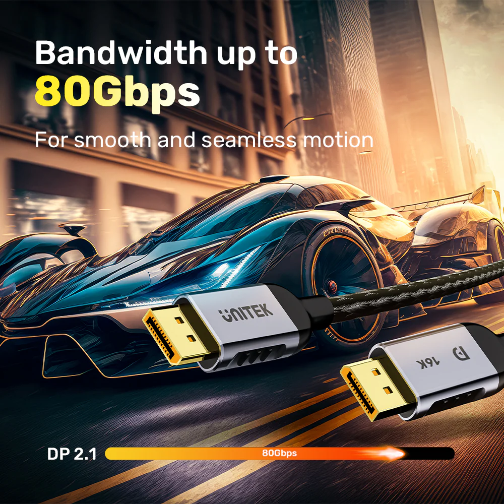 Buy UNITEK DisplayPort 2.1 Certified Braided Cable 16K@60Hz (2 Meter) 80Gbps DP to DP Cable for Gaming Online in Pakistan - UGREEN PK