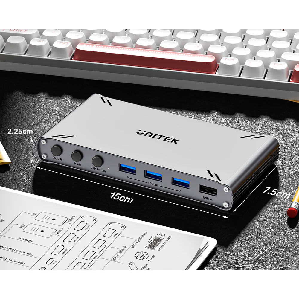 Buy UNITEK USB-C 10Gbps HDMI KVM Switch, 2-PC 4K@30Hz Split-Screen Switch with 5-Port USB 3.1 Hub & Data Online in Pakistan - UGREEN PK