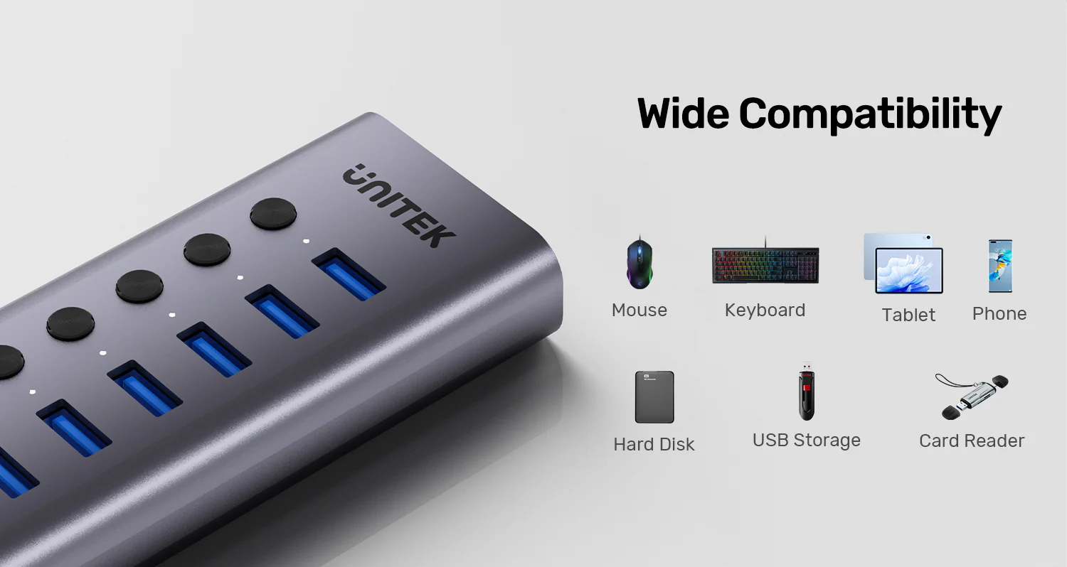 UNITEK 7-in-1 USB Hub with Individual Port Switches 7x USB-A 5Gbps + BC1.2 Fast Charging Buy UNITEK 7-in-1 USB Hub with Individual Port Switches 7x USB-A 5Gbps + BC1.2 Fast Charging Online in Pakistan - UGREEN PK