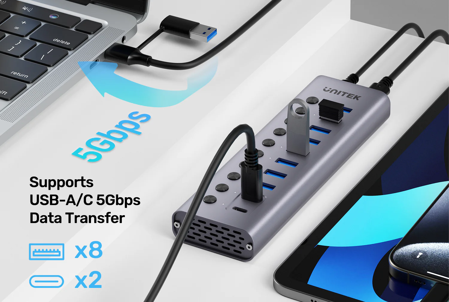 UNITEK 10-in-1 USB Hub with Individual Port Switches, 8x USB-A + 2x USB-C 5Gbps with BC1.2 Fast Charging Buy UNITEK 10-in-1 USB Hub with Individual Port Switches, 8x USB-A + 2x USB-C 5Gbps with BC1.2 Fast Charging Online in Pakistan - UGREEN PK