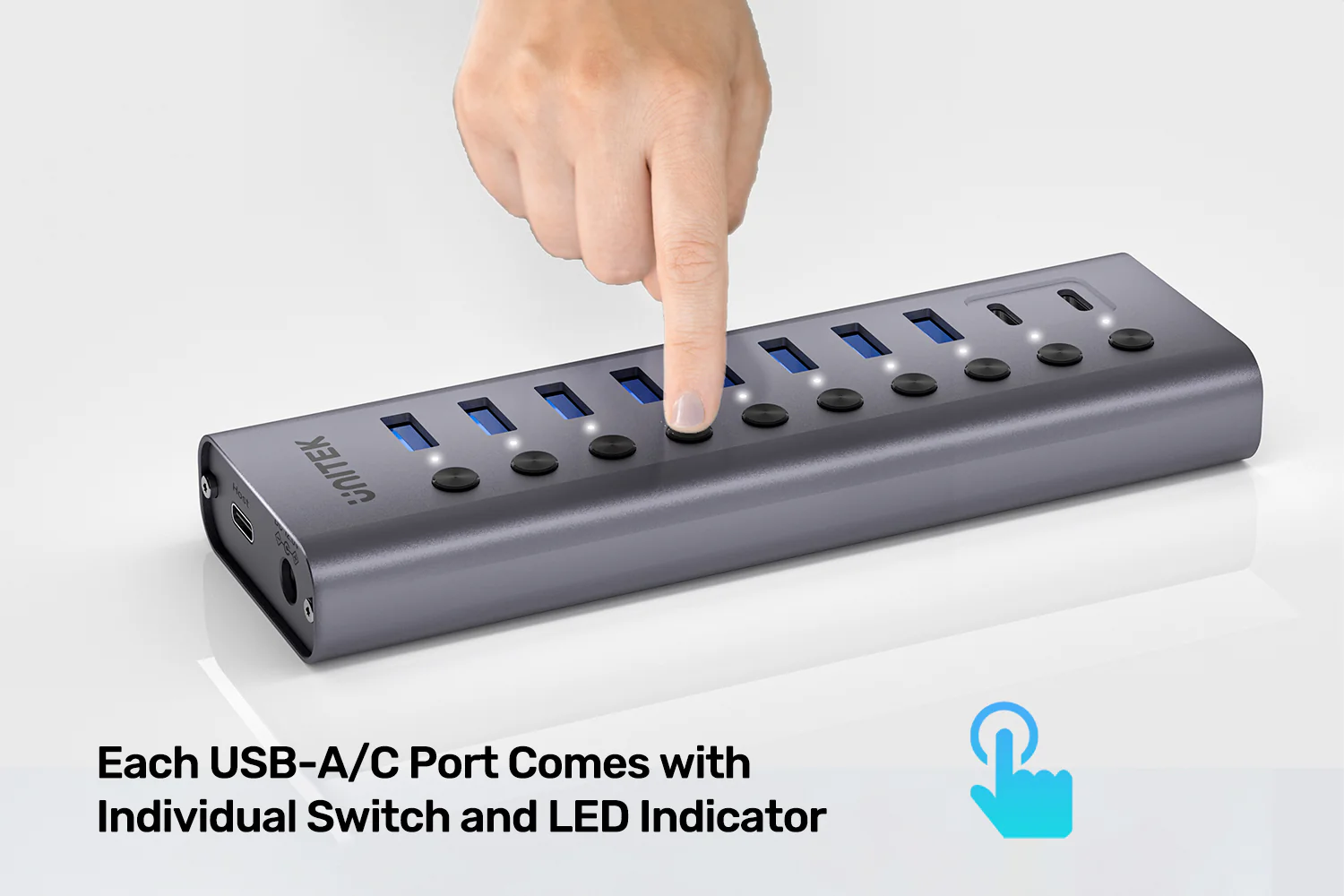 UNITEK 10-in-1 USB Hub with Individual Port Switches, 8x USB-A + 2x USB-C 5Gbps with BC1.2 Fast Charging Buy UNITEK 10-in-1 USB Hub with Individual Port Switches, 8x USB-A + 2x USB-C 5Gbps with BC1.2 Fast Charging Online in Pakistan - UGREEN PK