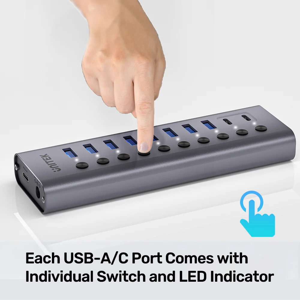 Buy UNITEK 10-in-1 USB Hub with Individual Port Switches, 8x USB-A + 2x USB-C 5Gbps with BC1.2 Fast Charging Online in Pakistan - UGREEN PK