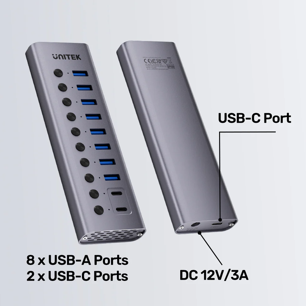 Buy UNITEK 10-in-1 USB Hub with Individual Port Switches, 8x USB-A + 2x USB-C 5Gbps with BC1.2 Fast Charging Online in Pakistan - UGREEN PK