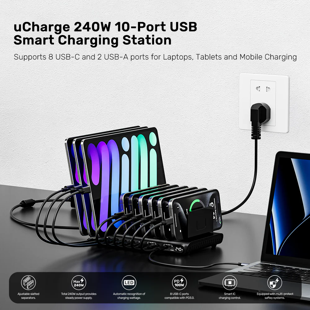 Buy UNITEK uCharge 240W 10-Port USB Smart Charging Station with 8 USB-C & 2 USB-A Online in Pakistan - UGREEN PK