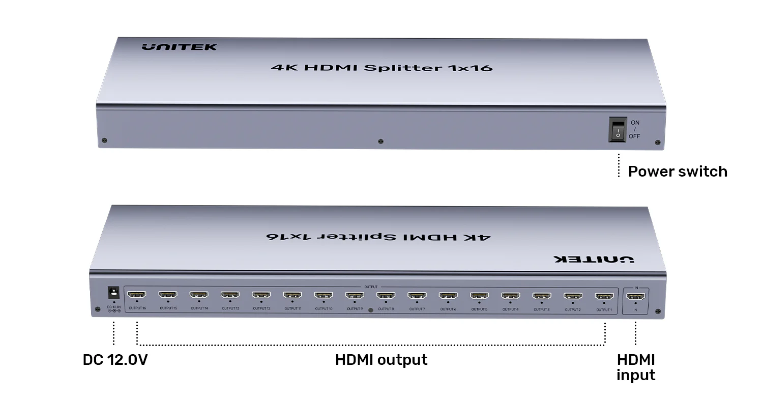 UNITEK HDMI Splitter 1 in 16 Out 4K@30Hz, Professional 16-Port Video Distributor for Digital Signage Buy UNITEK HDMI Splitter 1 in 16 Out 4K@30Hz, Professional 16-Port Video Distributor for Digital Signage Online in Pakistan - UGREEN PK
