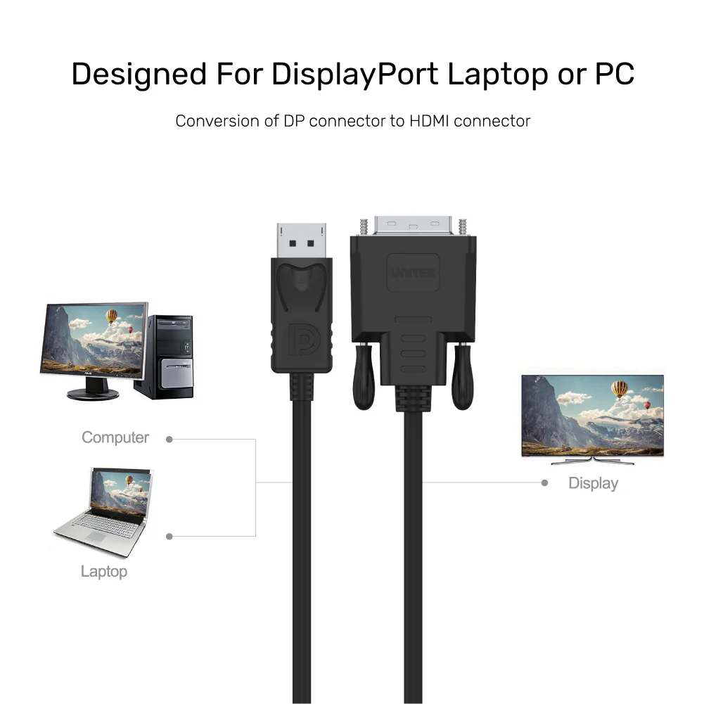 Buy UNITEK DisplayPort to DVI-D Cable (1.8 Meter) 1920x1200 @60Hz Active Adapter Cable Online in Pakistan - UGREEN PK