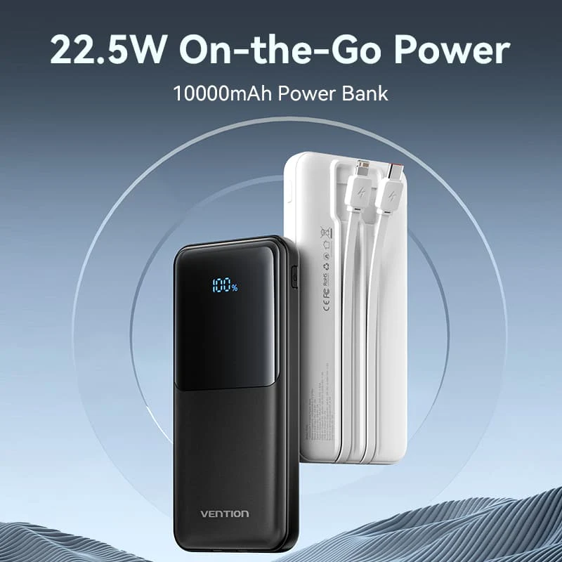 Buy VENTION FHOB0 10000mAh Power Bank 22.5W Fast Charging with Built-in Cables (Black) for iPhone 17/16/15 /14 Online in Pakistan - UGREEN PK
