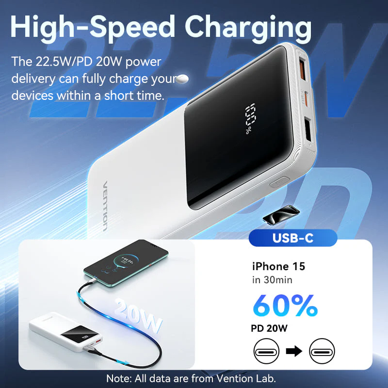 Buy VENTION FHOB0 10000mAh Power Bank 22.5W Fast Charging with Built-in Cables (Black) for iPhone 17/16/15 /14 Online in Pakistan - UGREEN PK