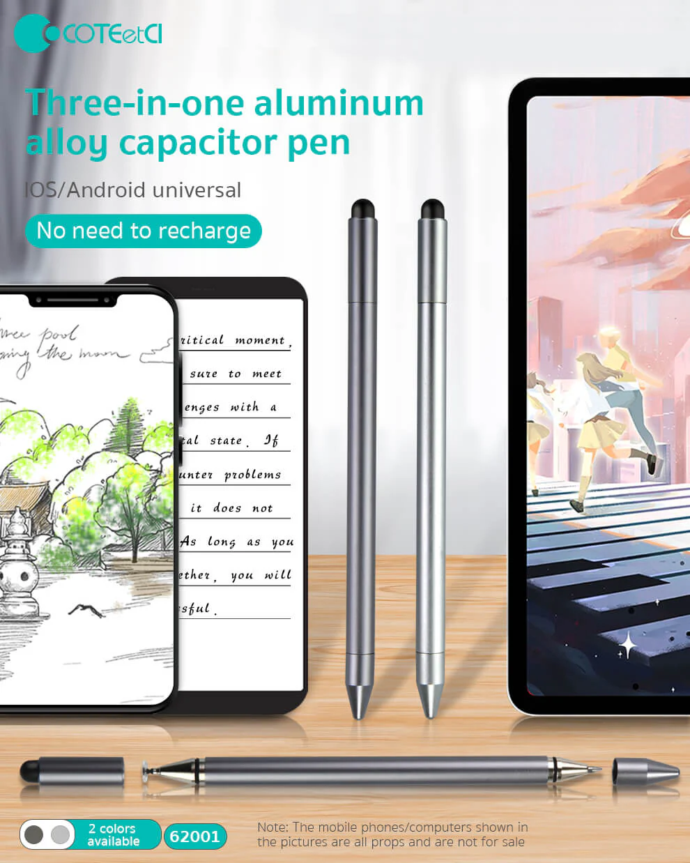 Buy COTECi 3-in-1 Capacitive Stylus Pen Universal Touch Screen Pen for iPad, iPhone, Samsung, Android Tablets Online in Pakistan - UGREEN PK