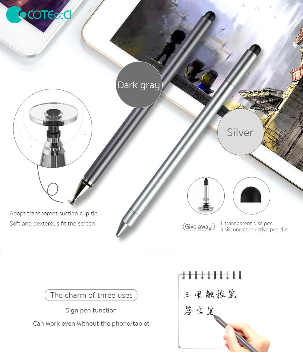 Buy COTECi 3-in-1 Capacitive Stylus Pen Universal Touch Screen Pen for iPad, iPhone, Samsung, Android Tablets Online in Pakistan - UGREEN PK