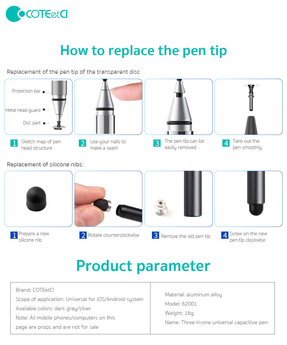 Buy COTECi 3-in-1 Capacitive Stylus Pen Universal Touch Screen Pen for iPad, iPhone, Samsung, Android Tablets Online in Pakistan - UGREEN PK