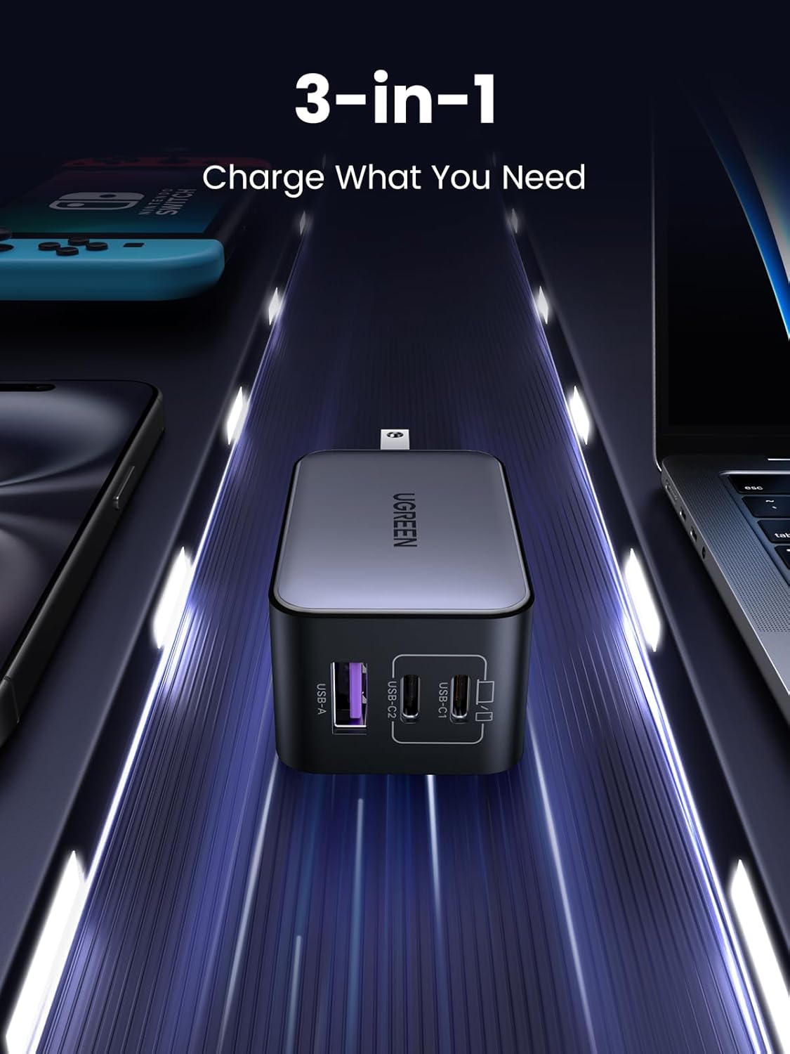 Buy UGREEN 20700 Nexode 65W GaN USB C 3-Port (US Plug) Foldable Fast Charger for iPhone 17/16/15 Series Online in Pakistan - UGREEN PK