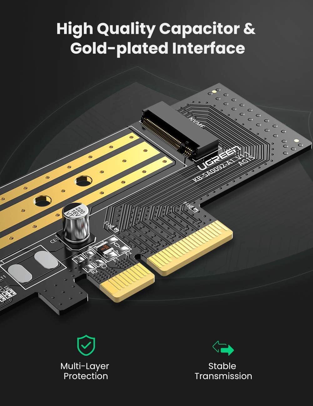 Buy UGREEN 70503 M.2 NVMe to PCI Express 3.0 x4 Adapter Card - Support M Key Solid State Drive Type 2280, 2260, 2242, 2230 Online in Pakistan - UGREEN PK