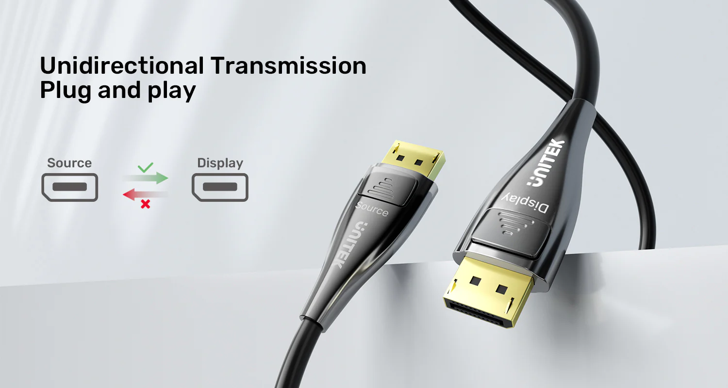 UNITEK 8K Fiber Optic DisplayPort 2.1 Cable (10 Meters) 8K@120Hz 54Gbps High Bandwidth UNITEK 8K Fiber Optic DisplayPort 2.1 Cable (10 Meters) 8K@120Hz 54Gbps High Bandwidth