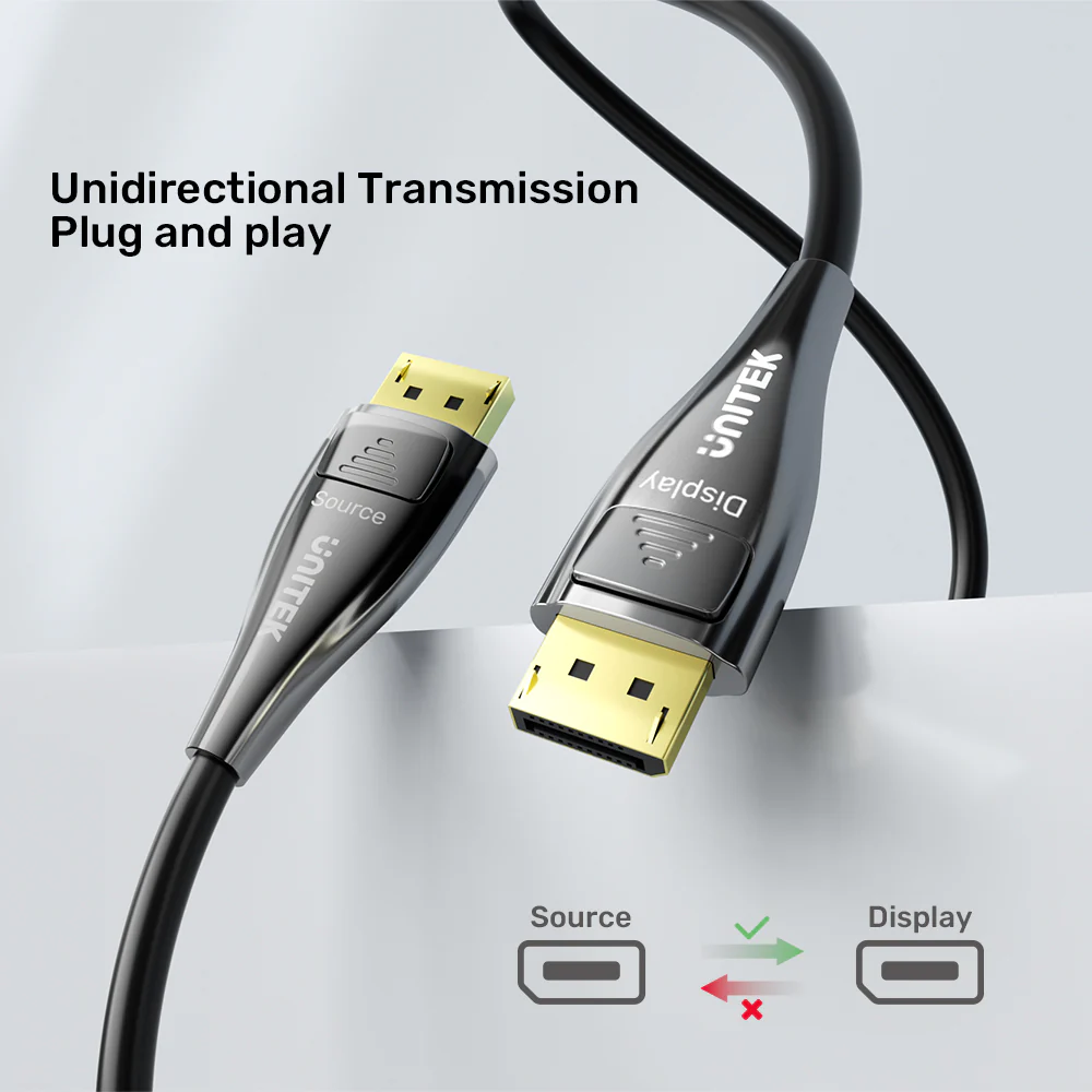 UNITEK 8K Fiber Optic DisplayPort 2.1 Cable (10 Meters) 8K@120Hz 54Gbps High Bandwidth