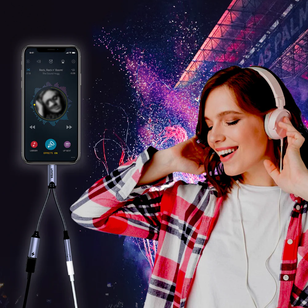 UNITEK USB C to 3.5mm Aux Audio With 60W PD Fast Charging UNITEK M205A USB C to 3.5mm Aux Audio With PD Adapter