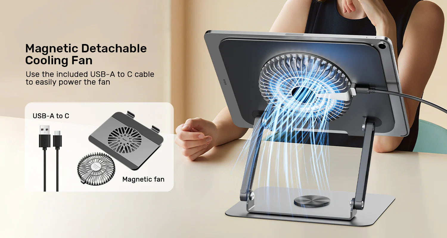 UNITEK Adjustable 360° Rotation Laptop Stand with Cooling Fan UNITEK OT1098AGY01 Adjustable Laptop Stand with Detachable Cooling Fan