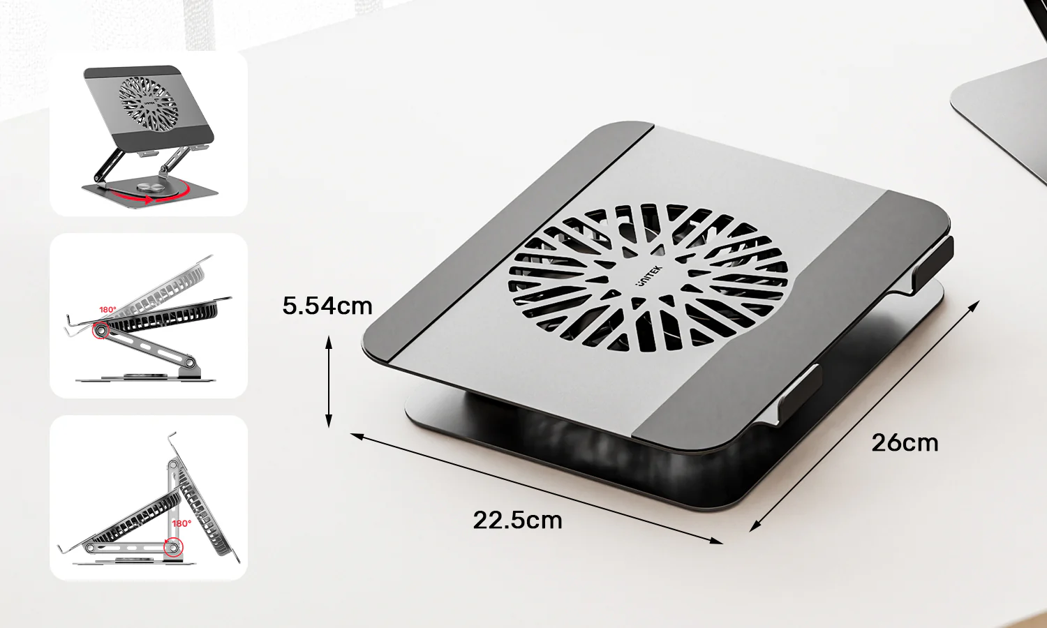 UNITEK Adjustable 360° Rotation Laptop Stand with Cooling Fan UNITEK OT1098AGY01 Adjustable Laptop Stand with Detachable Cooling Fan