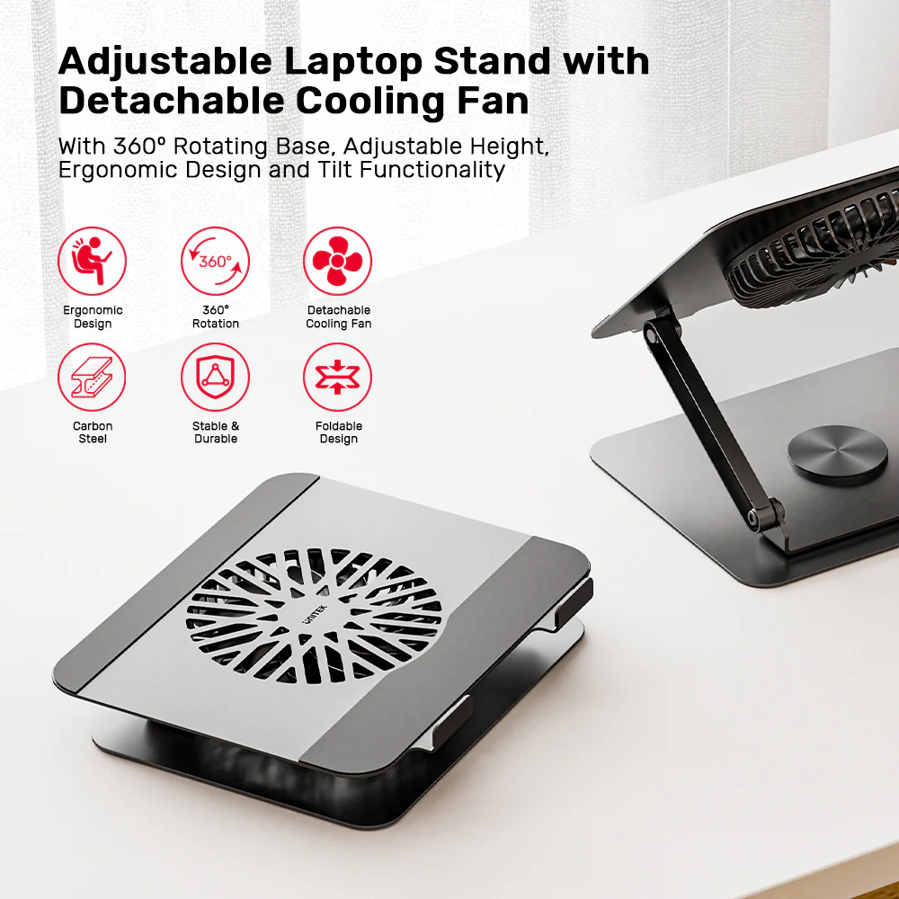 UNITEK OT1098AGY01 Adjustable Laptop Stand with Detachable Cooling Fan