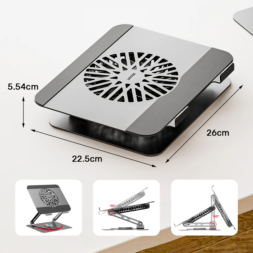 UNITEK OT1098AGY01 Adjustable Laptop Stand with Detachable Cooling Fan
