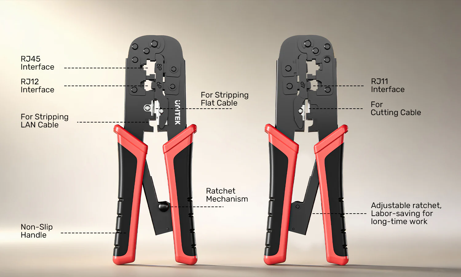 UNITEK RJ45 RJ11 RJ12 Network Cable Crimping Tool UNITEK OT136ARD01 4P 6P 8P Multi-Function Ratchet Network Cable Crimping Tool 001