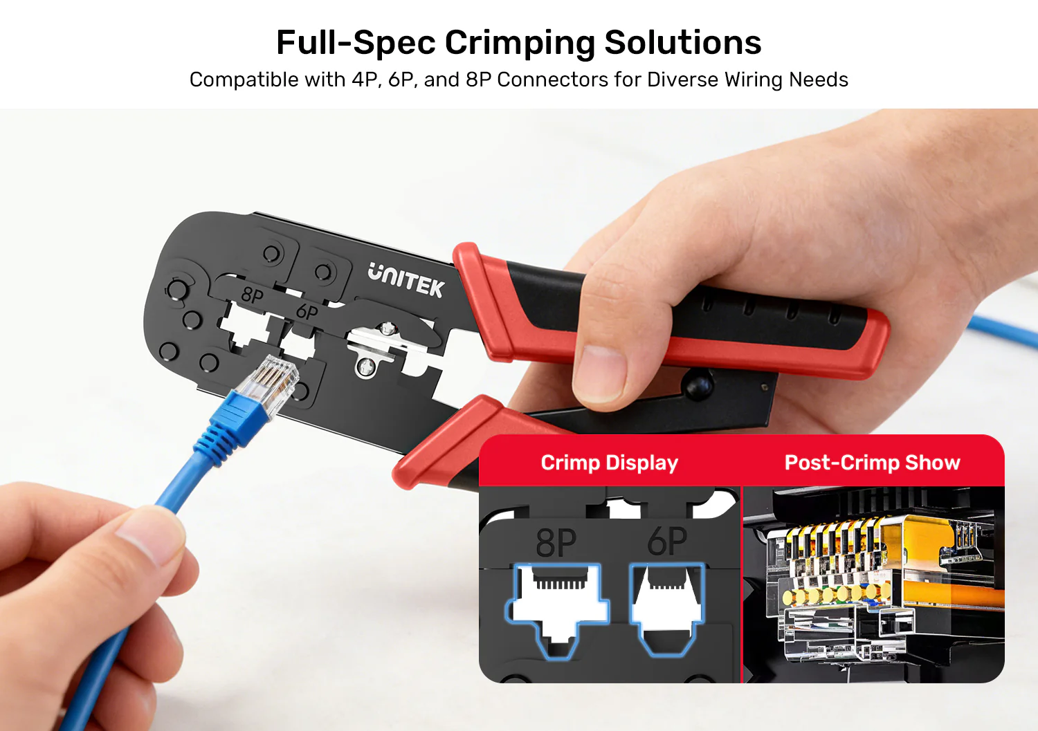 UNITEK RJ45 RJ11 RJ12 Network Cable Crimping Tool UNITEK OT136ARD01 4P 6P 8P Multi-Function Ratchet Network Cable Crimping Tool 001