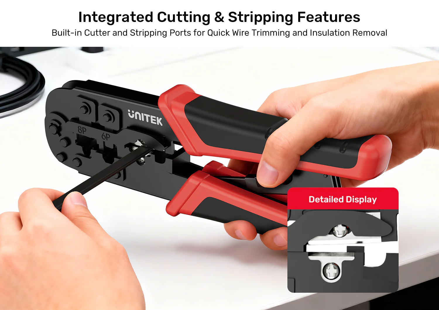 UNITEK RJ45 RJ11 RJ12 Network Cable Crimping Tool UNITEK OT136ARD01 4P 6P 8P Multi-Function Ratchet Network Cable Crimping Tool 001