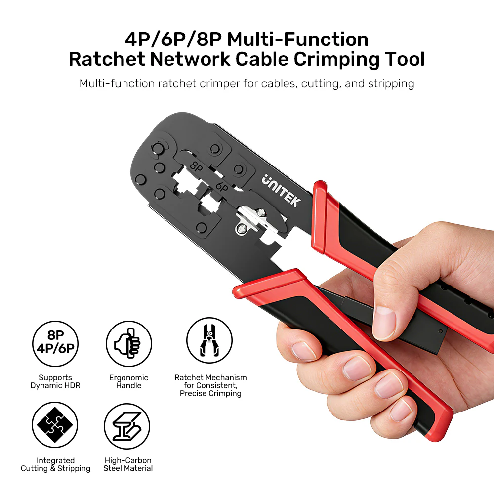 UNITEK OT136ARD01 RJ45 RJ11 RJ12 Crimper with Wire Cutter and Stripper
