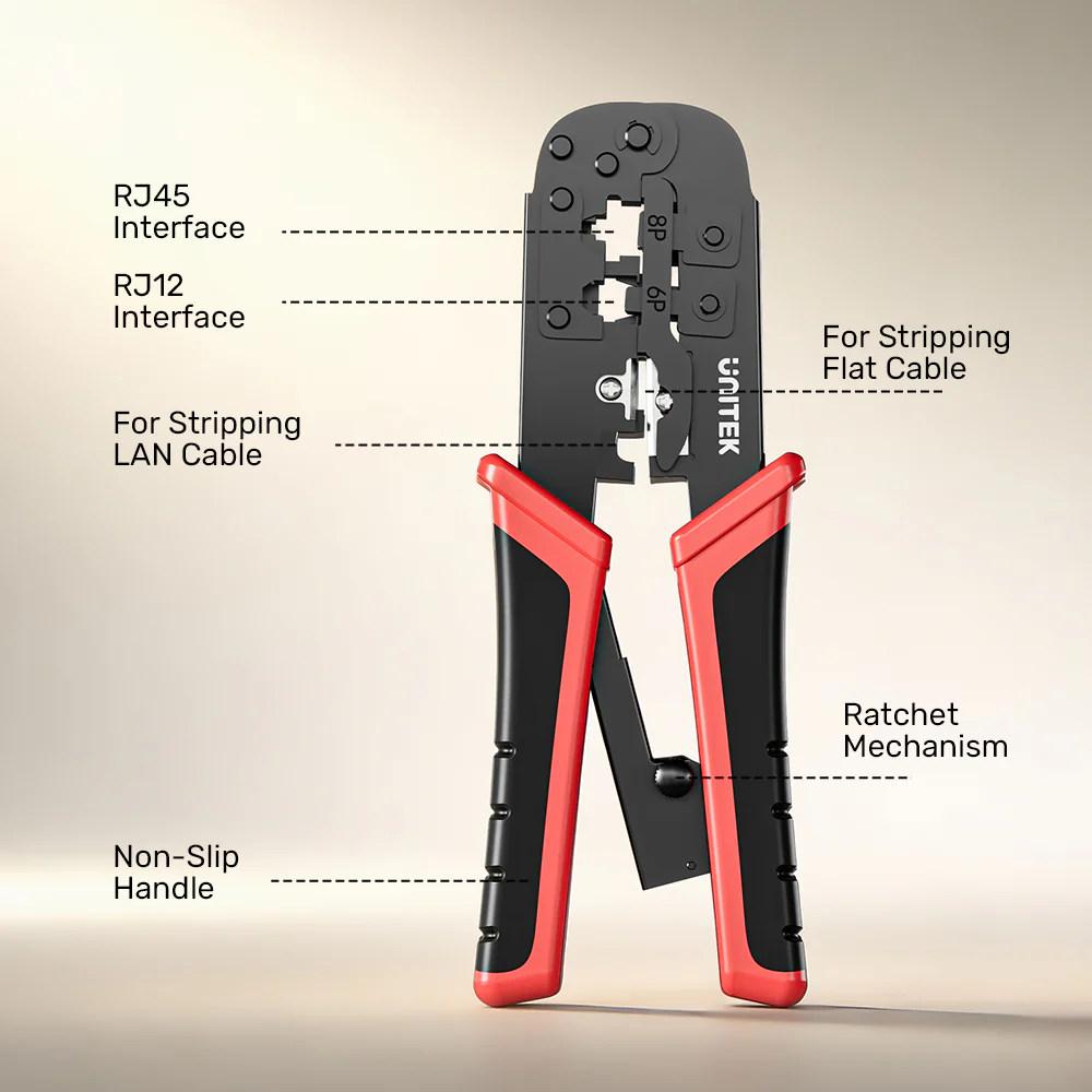 UNITEK OT136ARD01 RJ45 RJ11 RJ12 Crimper with Wire Cutter and Stripper