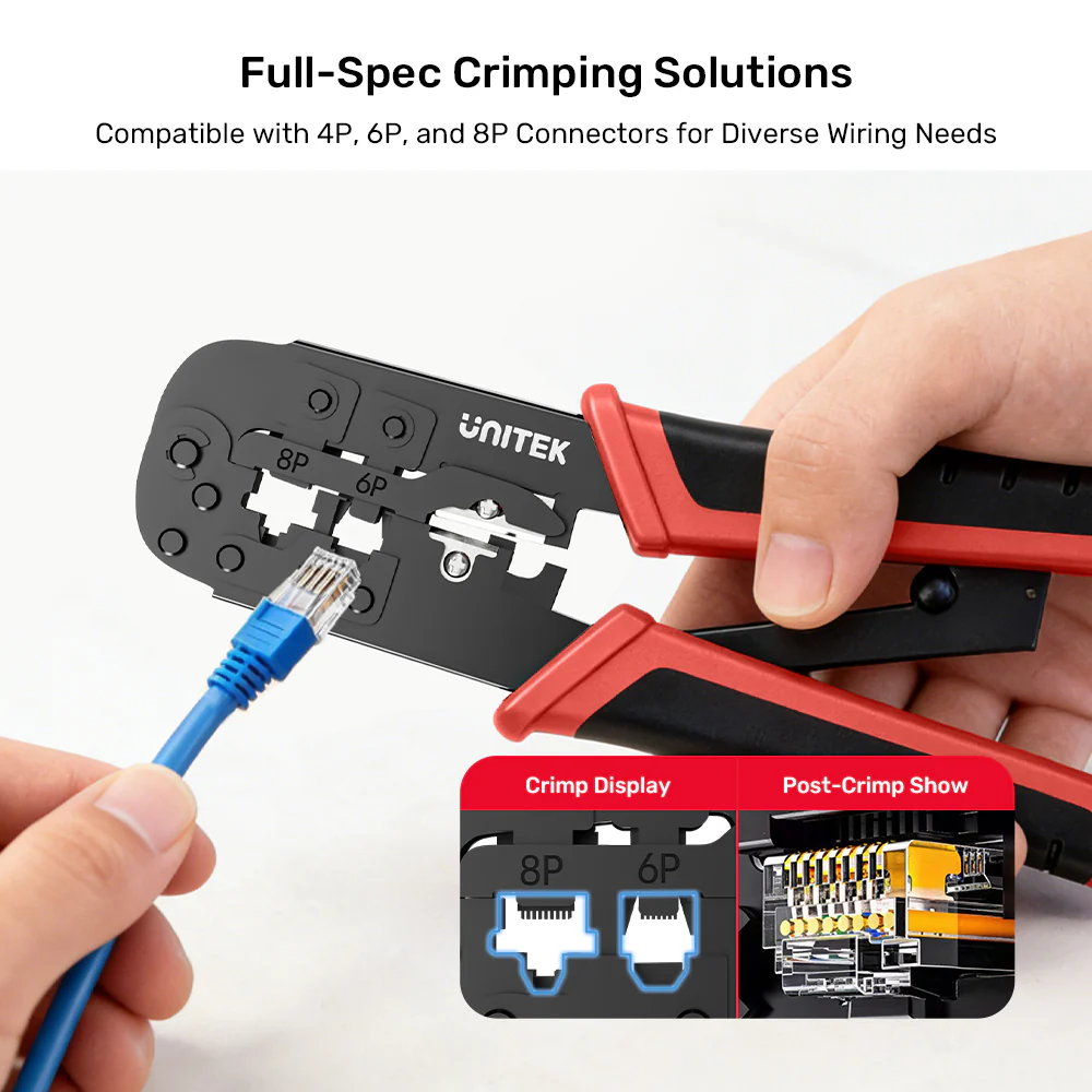 UNITEK OT136ARD01 RJ45 RJ11 RJ12 Crimper with Wire Cutter and Stripper