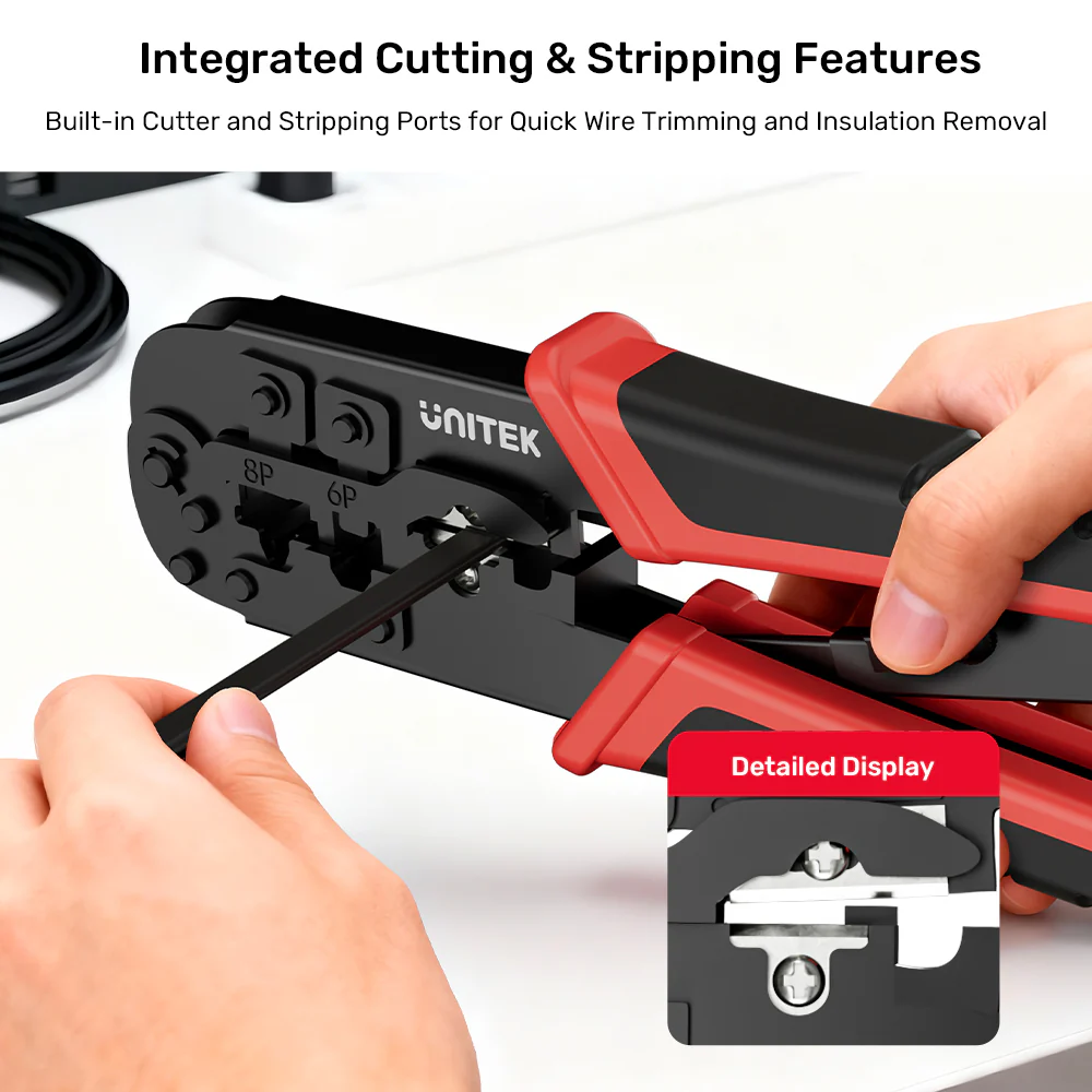 UNITEK OT136ARD01 RJ45 RJ11 RJ12 Crimper with Wire Cutter and Stripper