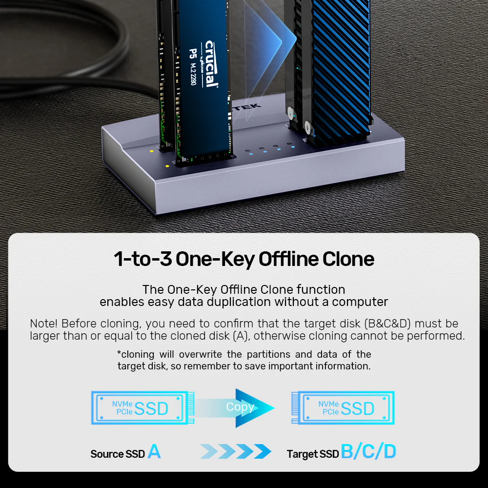 UNITEK USB4 4-Bay M.2 SSD Docking Station, 40Gbps Total Speed 1-to-3 Offline Clone, Supports 2230 to 22110 NVMe PCIe SSDs