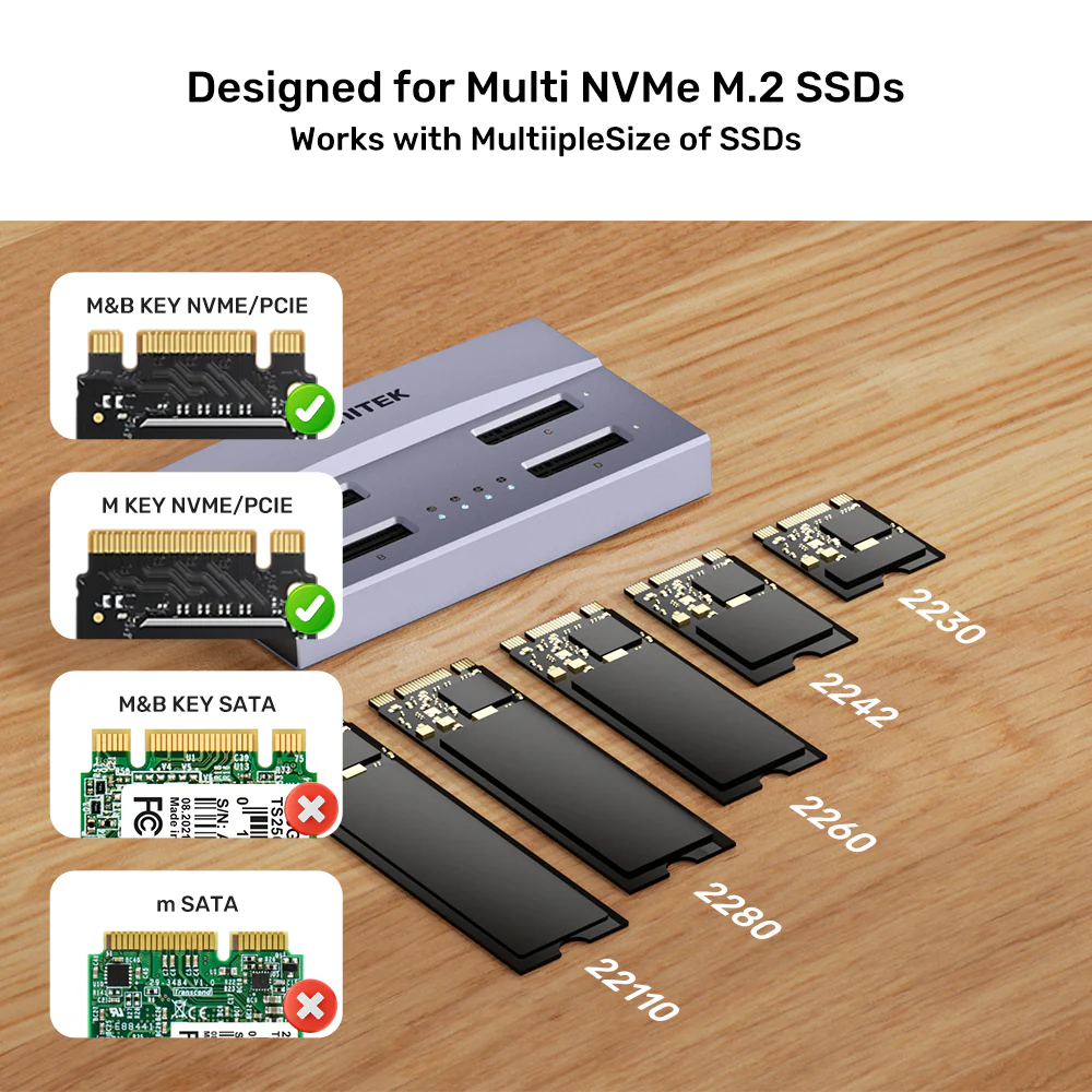 UNITEK USB4 4-Bay M.2 SSD Docking Station, 40Gbps Total Speed 1-to-3 Offline Clone, Supports 2230 to 22110 NVMe PCIe SSDs
