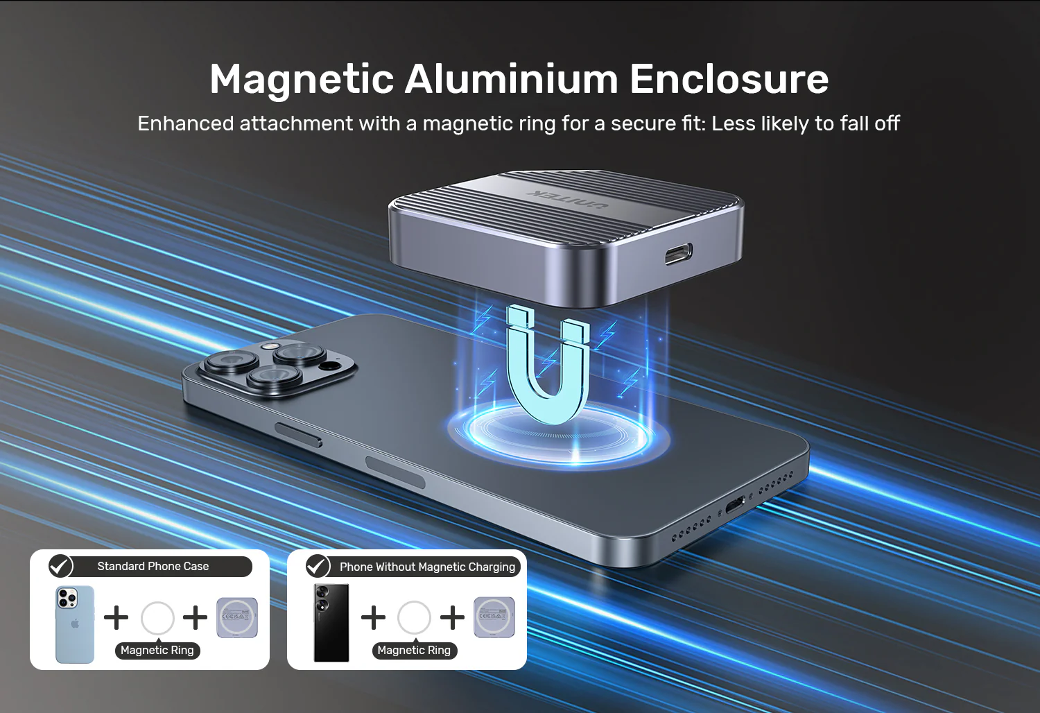 UNITEK Magnetic M.2 2230 NVMe SSD Enclosure, 10Gbps USB-C, 100W PD Pass-Through, MagSafe Compatible for iPhone 17/16/15 UNITEK Magnetic M.2 2230 NVMe SSD Enclosure, 10Gbps USB-C, 100W PD Pass-Through, MagSafe Compatible for iPhone 17/16/15