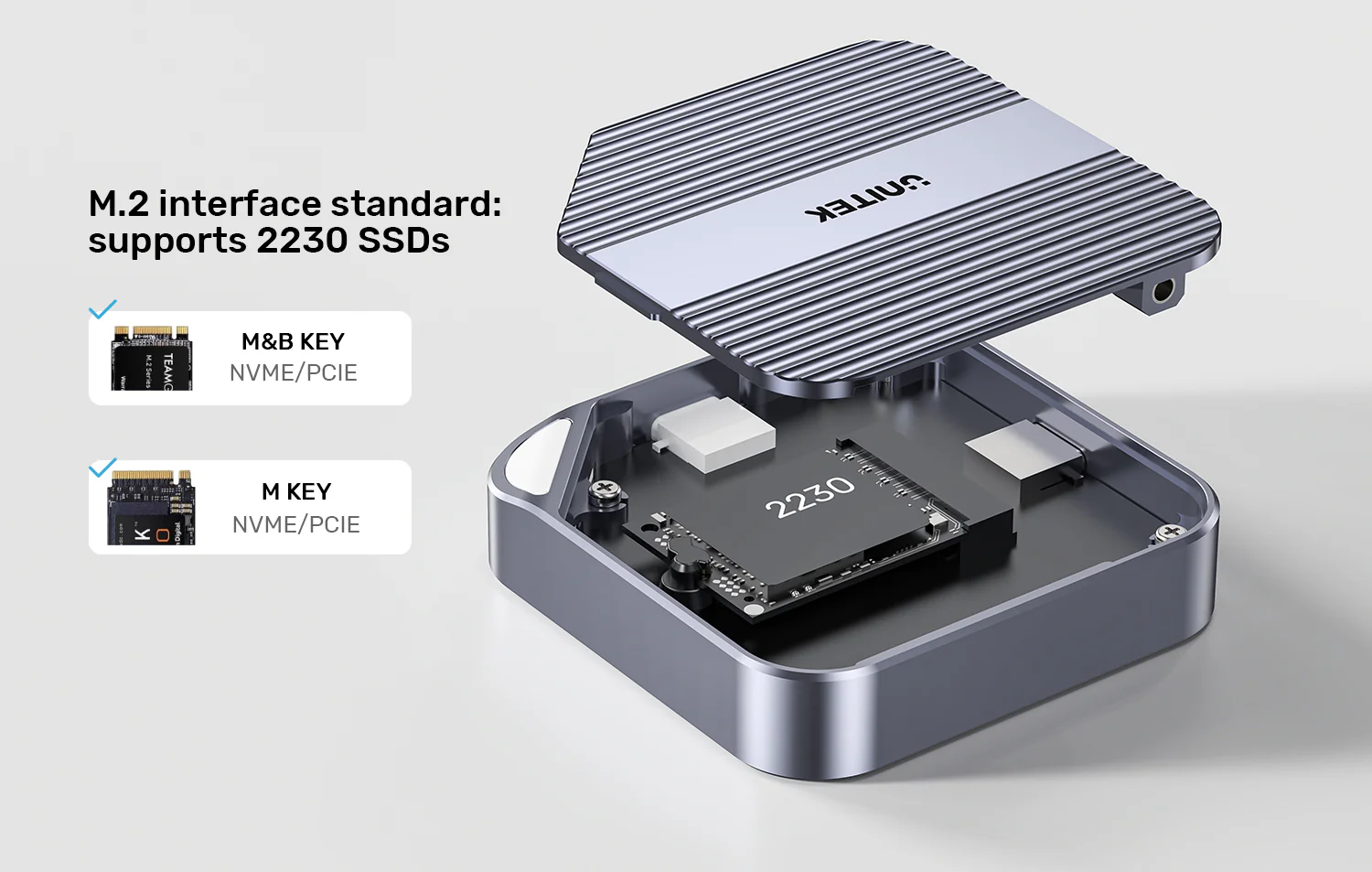 UNITEK Magnetic M.2 2230 NVMe SSD Enclosure, 10Gbps USB-C, 100W PD Pass-Through, MagSafe Compatible for iPhone 17/16/15 UNITEK Magnetic M.2 2230 NVMe SSD Enclosure, 10Gbps USB-C, 100W PD Pass-Through, MagSafe Compatible for iPhone 17/16/15