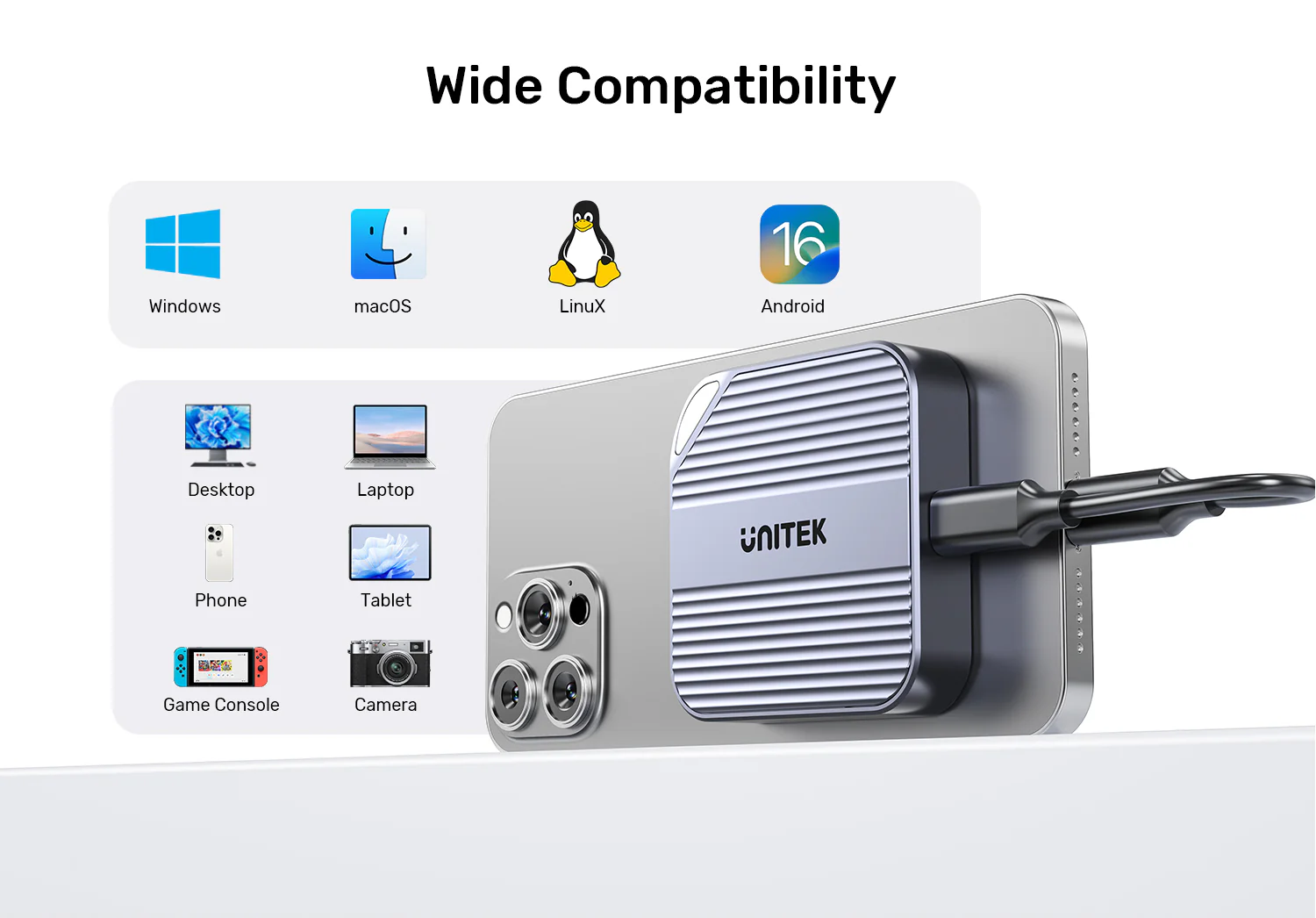 UNITEK Magnetic M.2 2230 NVMe SSD Enclosure, 10Gbps USB-C, 100W PD Pass-Through, MagSafe Compatible for iPhone 17/16/15 UNITEK Magnetic M.2 2230 NVMe SSD Enclosure, 10Gbps USB-C, 100W PD Pass-Through, MagSafe Compatible for iPhone 17/16/15