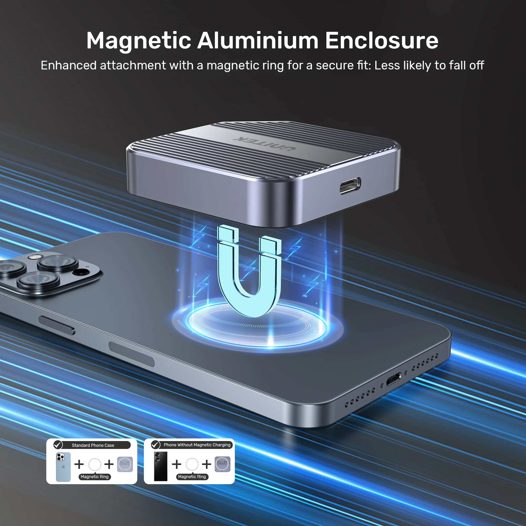 UNITEK Magnetic M.2 2230 NVMe SSD Enclosure, 10Gbps USB-C, 100W PD Pass-Through, MagSafe Compatible for iPhone 17/16/15