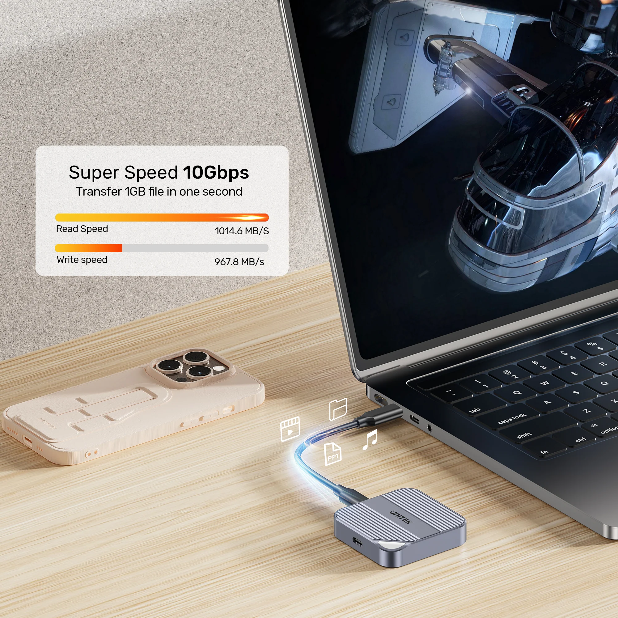 UNITEK Magnetic M.2 2230 NVMe SSD Enclosure, 10Gbps USB-C, 100W PD Pass-Through, MagSafe Compatible for iPhone 17/16/15